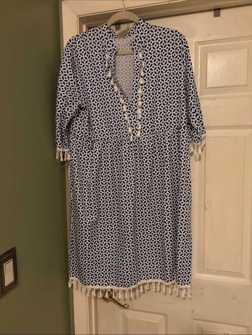 Blue Geo Print Tassel Swim Cover-Up Dress
